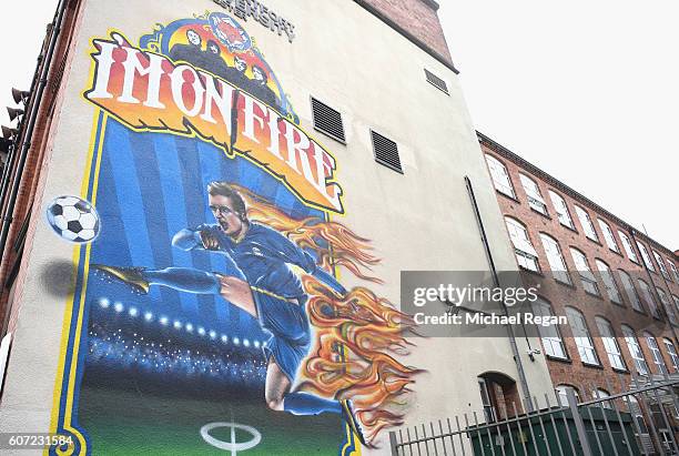 Graffiti artist street art in tribute to Jamie Vardy of Leicester City during the Premier League match between Leicester City and Burnley at The King...