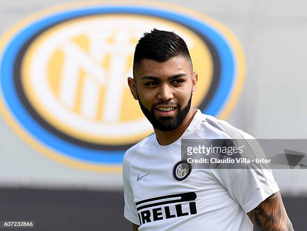 Gabriel Barbosa looks on during the FC Internazionale training session at the club's training ground at Appiano Gentile on September 17, 2016 in...