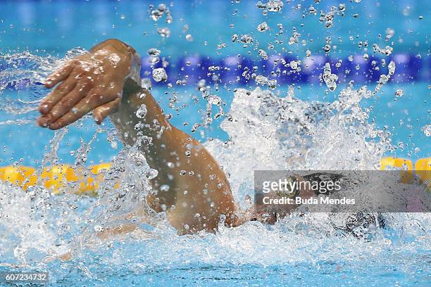 Ihar Boki of Belarus competes in the Men's 100m Freestyle - S13 Final on day 9 of the Rio 2016 Paralympic Games at the Olympic Aquatics Stadium on...