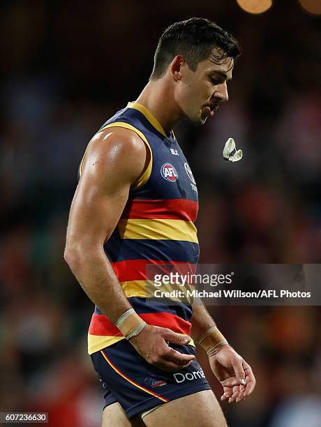Taylor Walker of the Crows looks dejected after a loss during the 2016 AFL First Semi Final match between the Sydney Swans and the Adelaide Crows at...