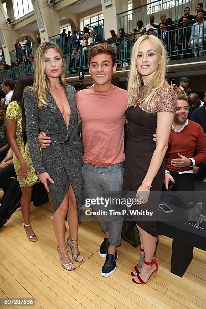 Abbey Clancy, Tom Daley and Fearne Cotton attend the Julien Macdonald show during London Fashion Week Spring/Summer collections 2017 at Seymore...