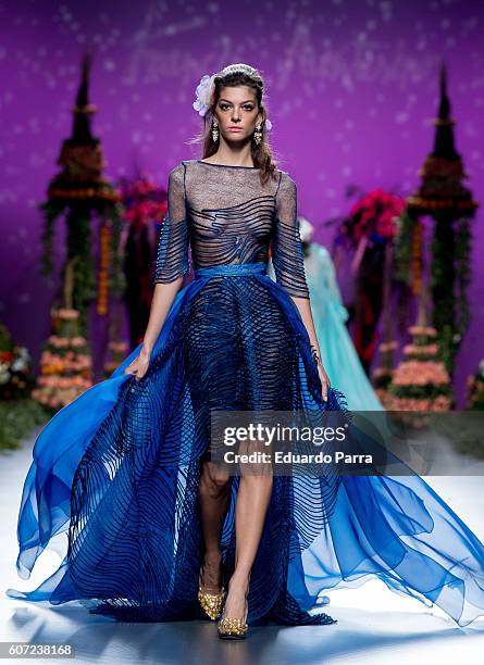 Model showcases designs by Francis Montesinos on the runway at the Francis Montesinos show during Mercedes-Benz Fashion Week Madrid Spring/Summer...