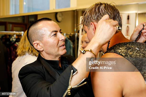 Designer Julien Macdonald backstage ahead of the Julien Macdonald runway show during London Fashion Week Spring/Summer collections 2017 on September...