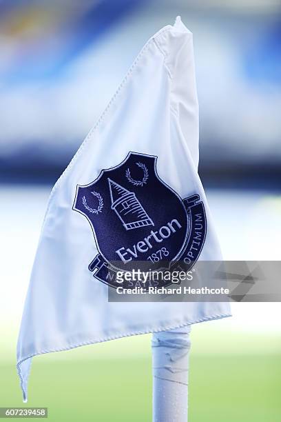 Everton corner flag before kick off during the Premier League match between Everton and Middlesbrough at Goodison Park on September 17, 2016 in...