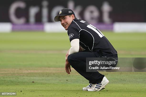 Rory Burns of Surrey looks on in the field during the Royal London one-day cup final between Warwickshire and Surrey at Lord's Cricket Ground on...