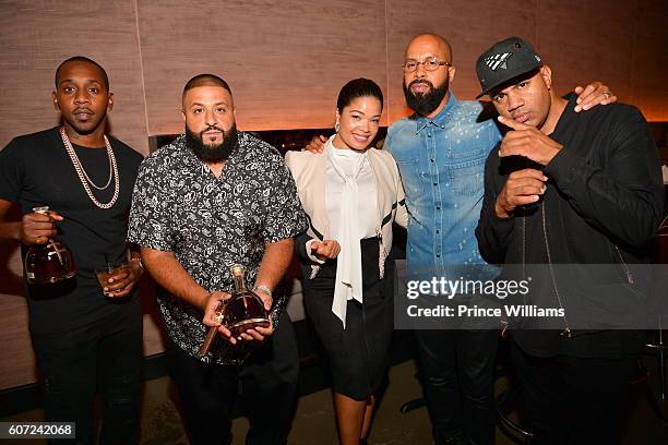 Rugs, Dj Khaled, Elaine Hamilton, Kenny Burns and Lenny Santiago attend a D'usse Dinner Series at STK Atlanta on September 16, 2016 in Atlanta,...