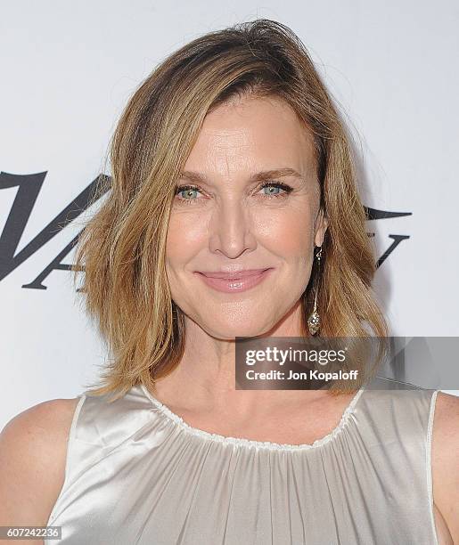 Actress Brenda Strong arrives at Variety And Women In Film's Pre-Emmy Celebration at Gracias Madre on September 16, 2016 in West Hollywood,...