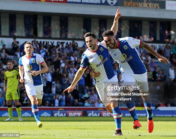 Blackburn Rovers' Craig Conway celebrates scoring his sides first goal with Derrick Williams during the Sky Bet Championship match between Blackburn...