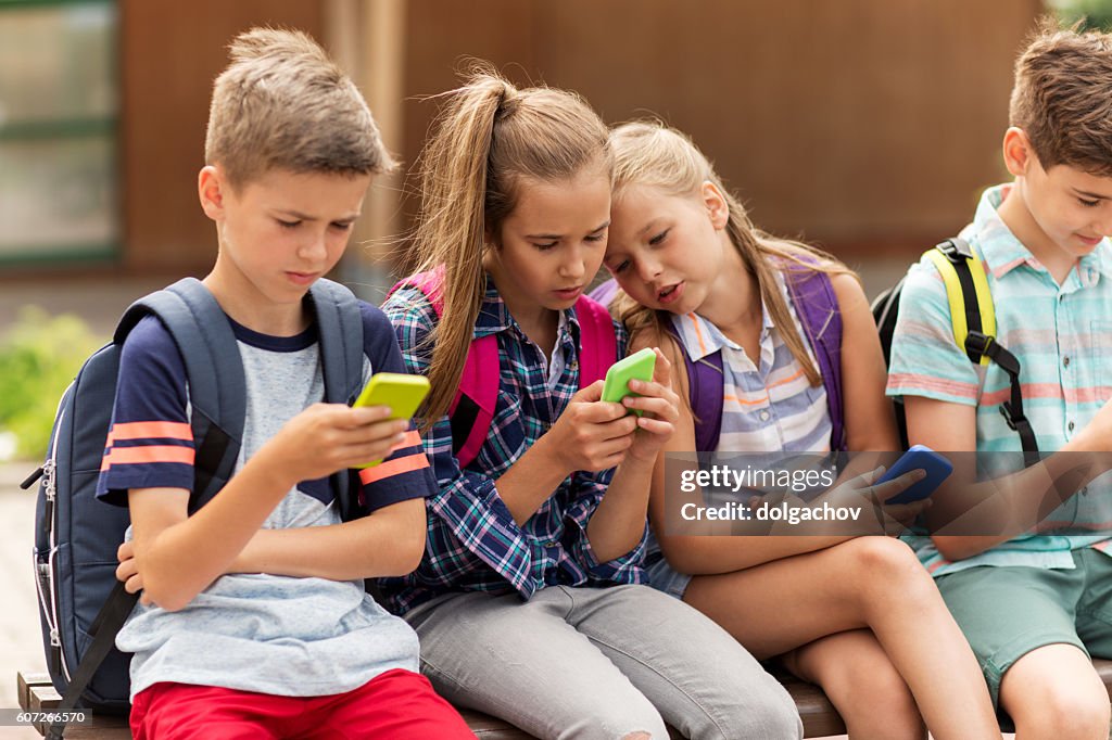 Elementary school students with smartphones