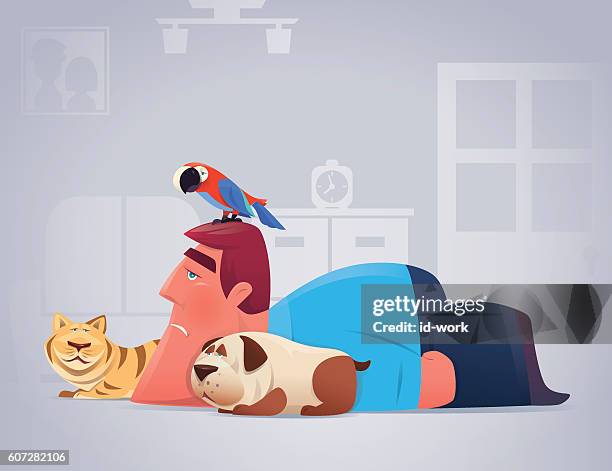 sad man with pets - missing cat stock illustrations