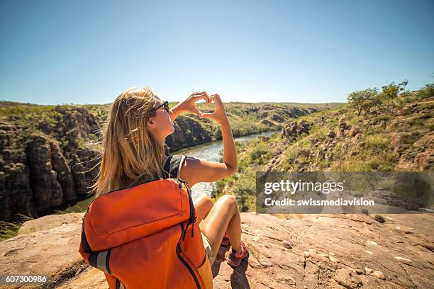 female hiker loves nature - fun northern territory stock pictures, royalty-free photos & images