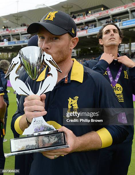 Ian Bell with the trophy after Warwickshire won the Royal London one-day cup final cricket match between Warwickshire and Surrey at Lord's cricket...