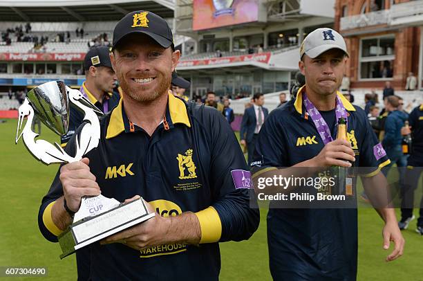 Ian Bell lifts the trophy after Warwickshire won the Royal London one-day cup final cricket match between Warwickshire and Surrey at Lord's cricket...