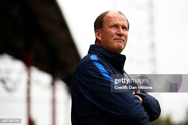 Simon Grayson, manager of Preston North End looks on during the Sky Bet Championship match between Brentford and Preston North End at Griffin Park on...