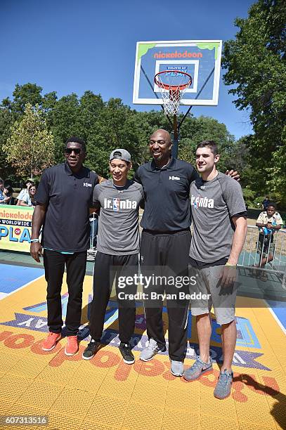 Basketball players Felipe Lopez , Jeremy Lin and Joe Harris attend Nickelodeon's 13th Annual Worldwide Day Of Play at The Nethermead, Prospect Park...