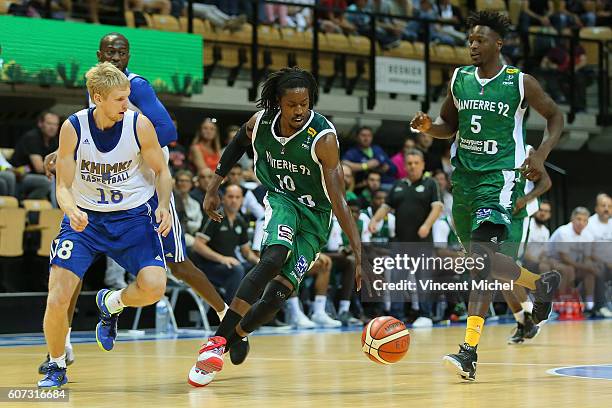 Mykal Riley of Nanterre and Viacheslav Zaytsev of Khimki Moscow during the match for the 3rd and 4th place between Nanterre and Khimki Moscow at...