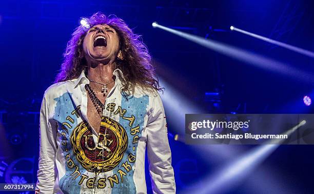 David Coverdale performs during Whitesnake The Greatest Hits Tour 2016 at Estadio Malvinas Argentinas on September 16, 2016 in Buenos Aires,...