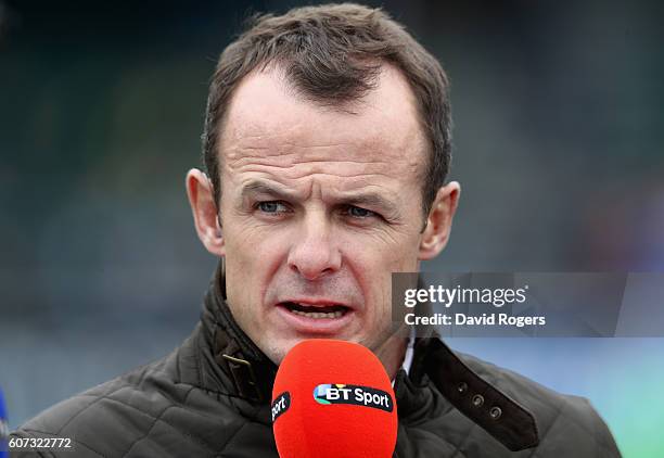 Austin Healey, the former England international now BT sport pundit looks on during the Aviva Premiership match between Saracens and Northampton...