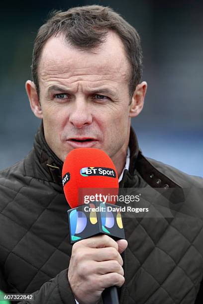 Austin Healey, the former England international now BT sport pundit looks on during the Aviva Premiership match between Saracens and Northampton...