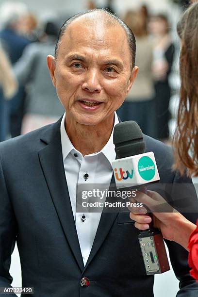 Couture shoe designer Jimmy Choo speaks to the media during the Jasper Conran Spring/Summer 17 Collection runway show during London Fashion Week....