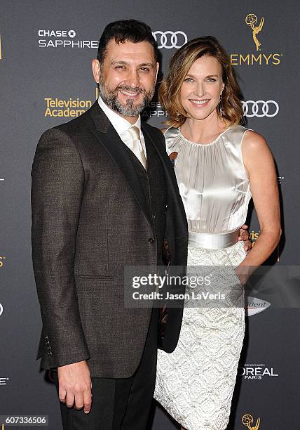 Producer John Farmanesh-Bocca and actress Brenda Strong attend the Television Academy reception for Emmy nominated performers at Pacific Design...