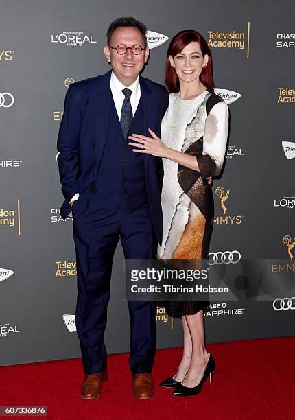 Michael Emerson and Carrie Preston attend the Television Academy reception for Emmy Nominees at Pacific Design Center on September 16, 2016 in West...