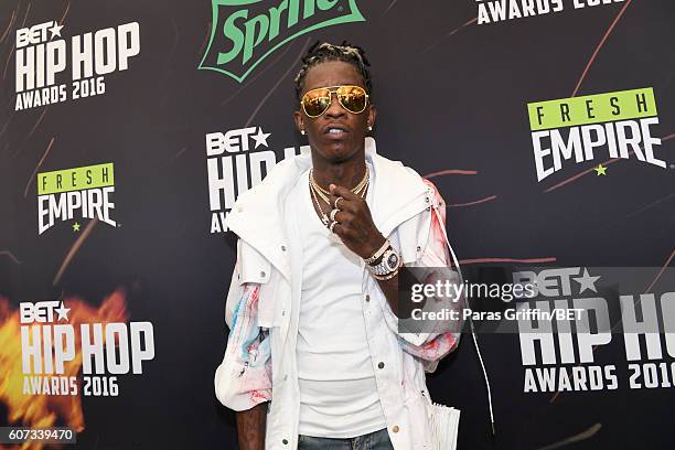 Young Thug attends the BET Hip Hop Awards 2016 Green Carpet at Cobb Energy Performing Arts Center on September 17, 2016 in Atlanta, Georgia.