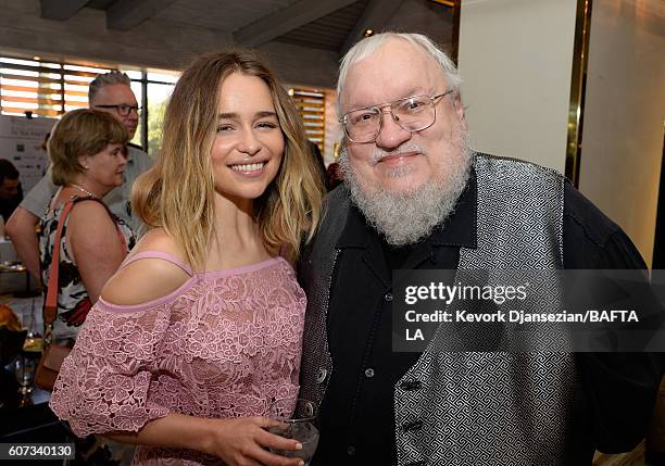 Actress Emilia Clarke and writer George R. R. Martin attend the BBC America BAFTA Los Angeles TV Tea Party 2016 at The London Hotel on September 17,...