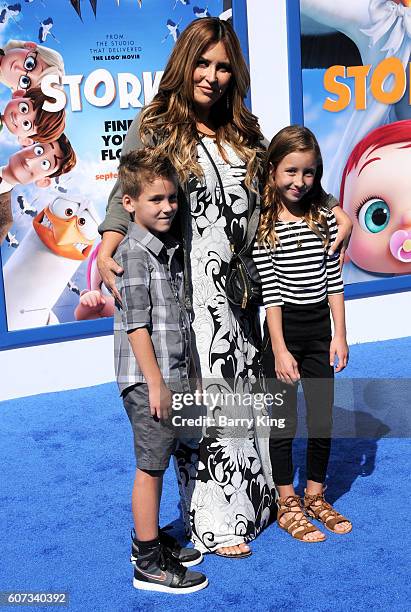 Personality Jillian Barberie and her children attend the premiere of Warner Bros. Pictures' "Storks" at Regency Village Theatre on September 17, 2016...