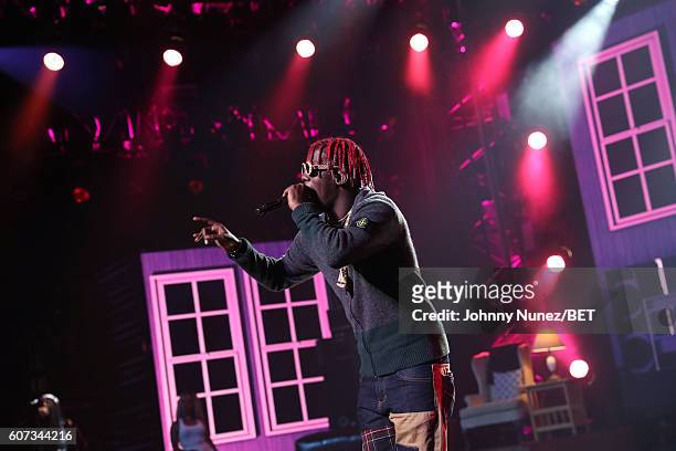Lil Yachty poses backstage during the 2016 BET Hip Hop Awards at Cobb Energy Performing Arts Center on September 17, 2016 in Atlanta, Georgia.