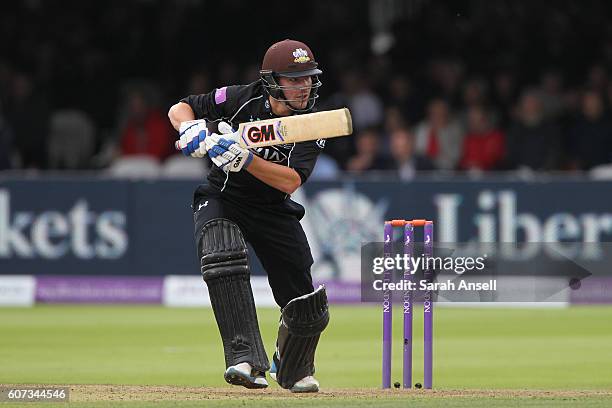 Rory Burns of Surrey hits out during his innings of 40 during the Royal London One-Day Cup Final match between Surrey and Warwickshire at Lord's...