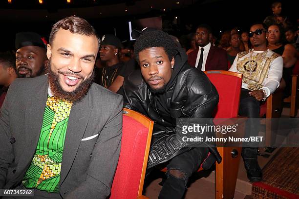 Jidenna and Shameik Moore pose backstage during the 2016 BET Hip Hop Awards at Cobb Energy Performing Arts Center on September 17, 2016 in Atlanta,...