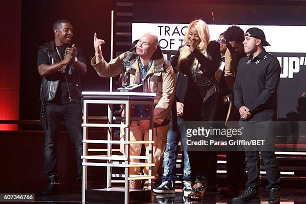 Fat Joe and Remy Ma accept an award onstage during the 2016 BET Hip Hop Awards at Cobb Energy Performing Arts Center on September 17, 2016 in...