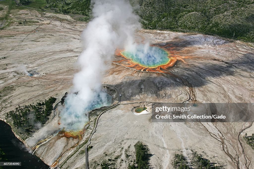 Aerial View Of Geyser And Spring