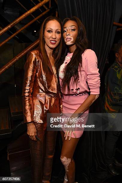 Pat Cleveland , Winnie Harlow attend the launch of model Pat Cleveland's new book "Walking With The Muses" at Blakes Below on September 17, 2016 in...