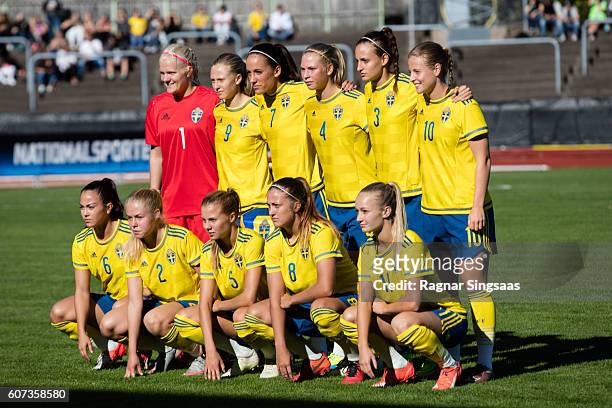 Players of of Sweden Emma Holmgren, Rebecka Blomqvist, Anna Oskarsson, Ellen Lofqvist, Nathalie Bjorn, Anna Anvegard, Michelle De Jongh, Maja...