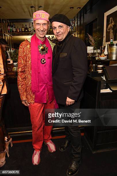 Andrew Logan,Sascha Lilic attends the launch of model Pat Cleveland's new book "Walking With The Muses" at Blakes Below on September 17, 2016 in...