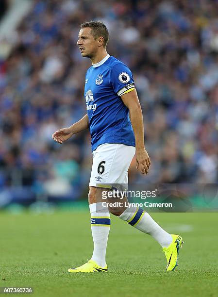 Phil Jagielka of Everton during the Premier League match between Everton and Middlesbrough at Goodison Park on September 17, 2016 in Liverpool,...