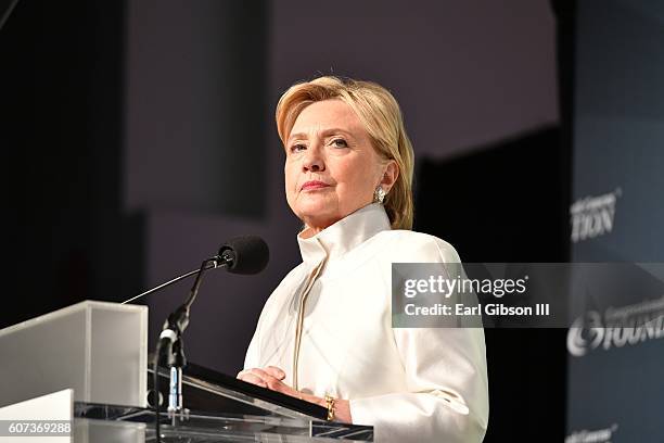 Presidential candidate Hillary Clinton speaks at the Phoenix Awards Dinner at Walter E. Washington Convention Center on September 17, 2016 in...