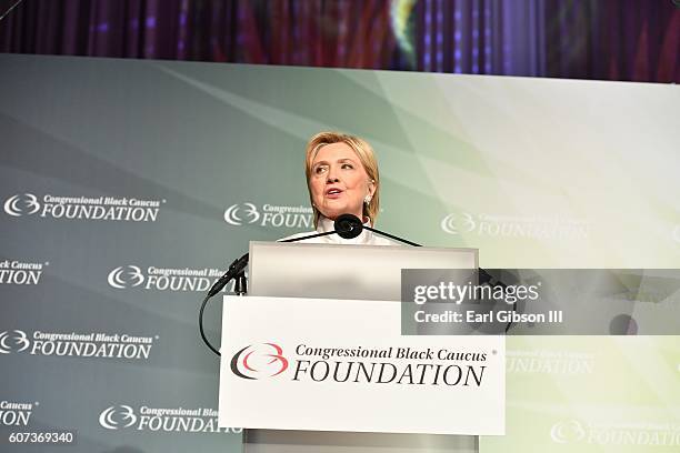 Presidential candidate Hillary Clinton speaks at the Phoenix Awards Dinner at Walter E. Washington Convention Center on September 17, 2016 in...