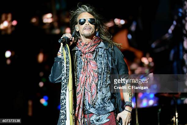 Singer Steven Tyler of the band Aerosmith performs on the Sunset Cliffs stage during KAABOO Del Mar at the Del Mar Fairgrounds on September 17, 2016...