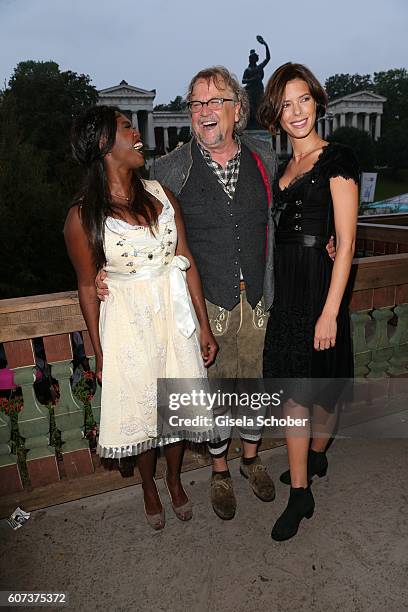 Motsi Mabuse, Martin Krug and his girlfriend Julia Trainer during the opening of the oktoberfest 2016 at the 'Kaeferschaenke' beer tent at...