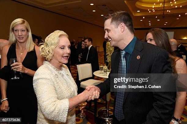 Cindy McCain, Senator Andrew Sherwood and Amber Gell attends the 2016 Muhammad Ali Humanitarian Awards at Marriott Louisville Downtown on September...