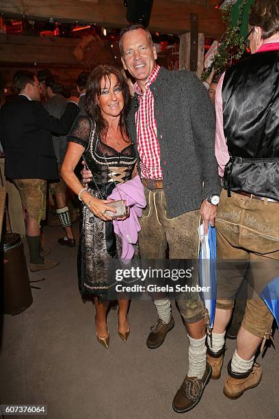 Henry Maske and his wife Manuela Maske during the opening of the oktoberfest 2016 at the 'Kaeferschaenke' beer tent at Theresienwiese on September...