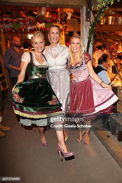 Barbara Sturm, Monica Ivancan and Jennifer Knaeble during the opening of the Oktoberfest 2016 at the 'Kaeferschaenke' beer tent at Theresienwiese on...