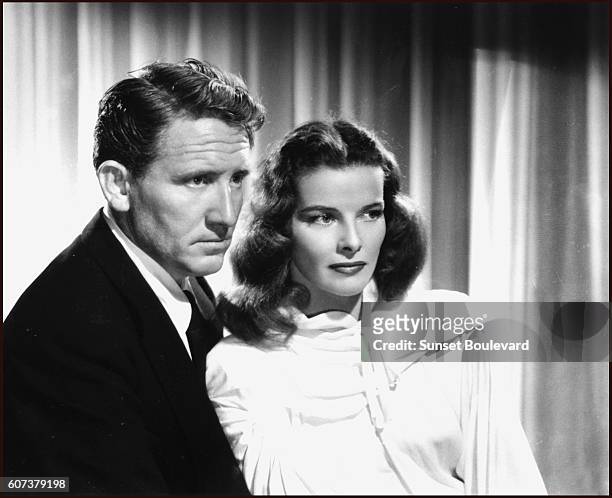 American actors Spencer Tracy and Katharine Hepburn on the set of Keeper of the Flame, based on the novel by I.A.R. Wylie, and directed by George...