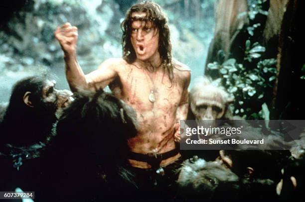 French actor Christophe Lambert on the set of Greystoke: The Legend of Tarzan, Lord of the Apes, based on the novel by Edgar Rice Burroughs and...