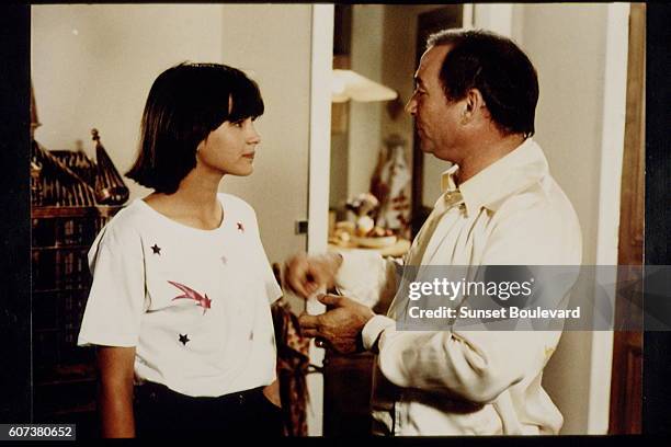 French actors Sophie Marceau and Claude Brasseur on the set of La Boum, written and directed by Claude Pinoteau.