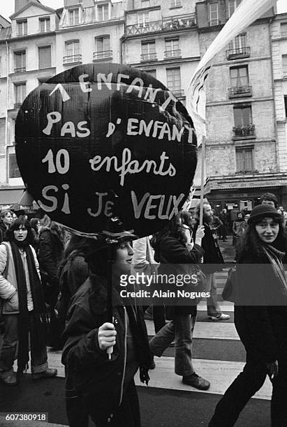 Demonstrators in favour of abortion march from the Bastille to the National Assembly in Paris, in response to a call by French Socialist and...