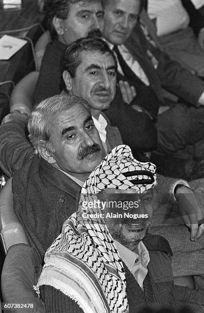 Yasser Arafat , Georges Habache and Nayef Hawatmeh attend the National Palestinian Council at Algiers.